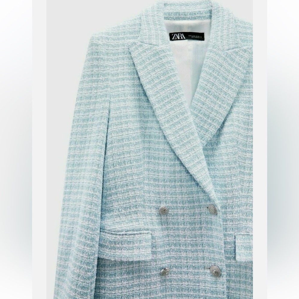 ZARA tweed blazer light blue size S Bloggers Favorite